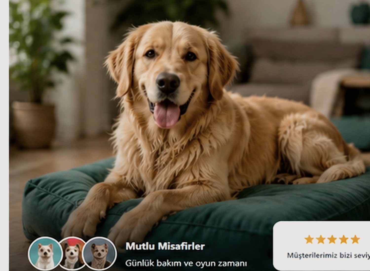 Lüks pet süitinde dinlenen Golden Retriever